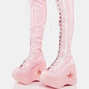 Demonia THE " DYNAMITE PINKY " 300 Knee High Boots Thigh High (Brand new)